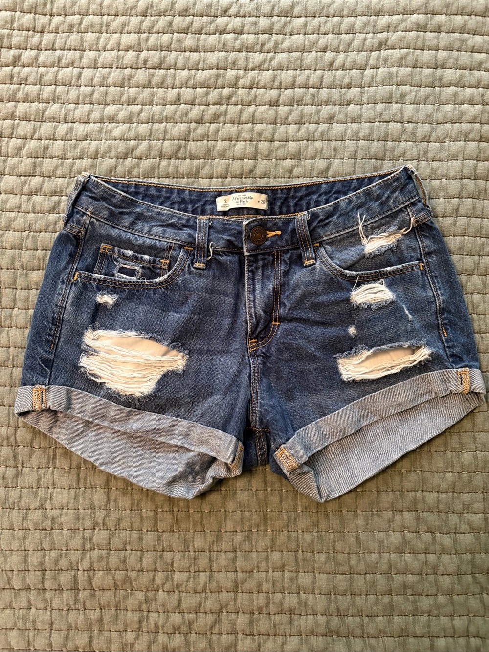 Abercrombie & Fitch Distressed Blue Roll-Cuff Denim Shorts